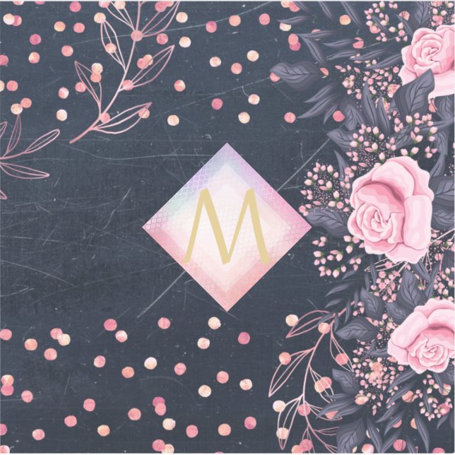 Navy Rosegold Monogram Gifts Girly Floral Pink Sticker (Front)