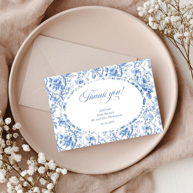 Navy Roses Chic Wedding Thank You Card (Navy Roses Chic Wedding Thank You Card)