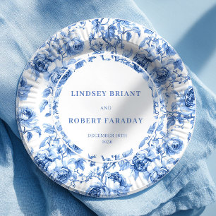 Navy Roses Classic Wedding Paper Plates