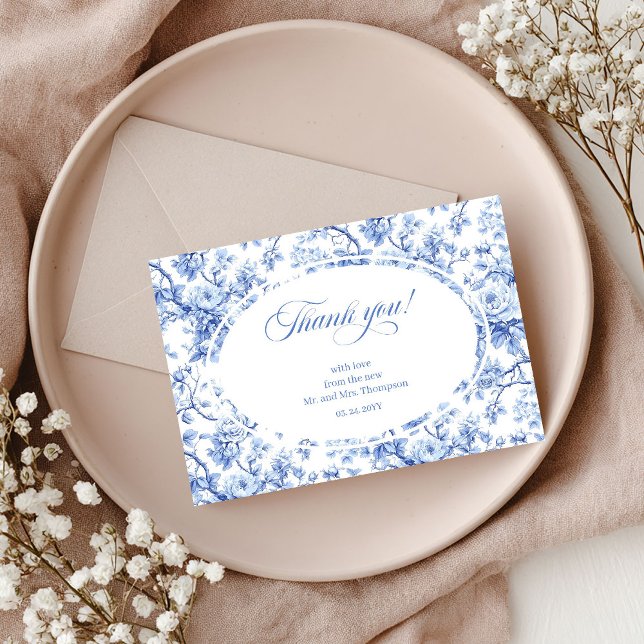 Navy Roses Classic Wedding Thank You Card (Navy Roses Classic Wedding Thank You Card)