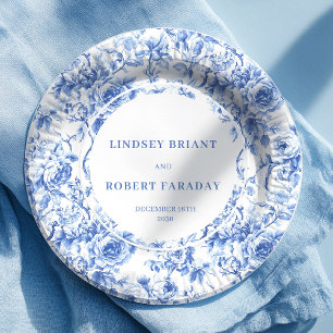 Navy Roses Romantic Wedding Paper Plates