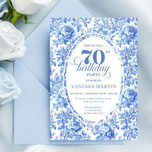 Navy Roses Vintage 70th Birthday Invitation