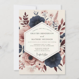 Navy Rosewood Artistic Wedding Invitation