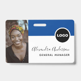 Navy Round Logo QR Code Staff Photo ID Badge