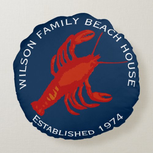 Navy Round Red Lobster Family Beach House Round Pillow