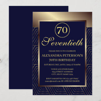 Navy Royal blue And Gold Patterned Border Birthday Invitation