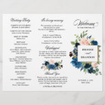 Navy Royal Blue Blush Pink Floral Tri-fold Program<br><div class="desc">Dark navy blue floral Tri Fold wedding program card featuring elegant bouquet of navy blue,  royal blue ,  white ,  blush rose and sage green eucalyptus leaves. Please contact me for any help in customization or if you need any other product with this design.</div>