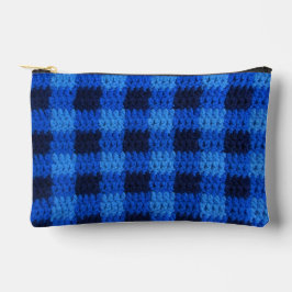 Navy Royal Blue Shades Plaid Artisan Crochet Print Accessory Pouch
