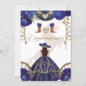 Navy Royal Blue Western Charro 2-Sided Quinceanera Invitation (Front)