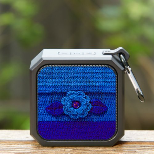Navy Royal Blues Flower Artisan Crochet Print Bluetooth Speaker