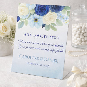 Navy Royal Bue Ivory Anemona Wedding Favors Table Pedestal Sign