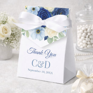Navy Royal Bue Wedding Watercolor Ivory Flowers Favor Boxes