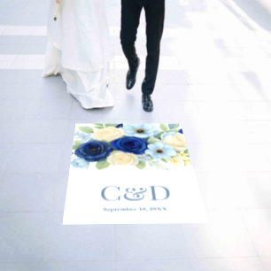 Navy Royal Bue Wedding Watercolor Ivory Flowers Floor Decals