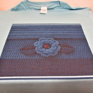 Navy Royal Deep Blue Flower Artisan Crochet Print T-Shirt