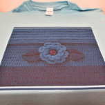 Navy Royal Deep Blue Flower Artisan Crochet Print T-Shirt<br><div class="desc">Navy and royal blue shades floral image printed on tee shirt is from a photo of an original crocheted creation designed handmade and Copyright © by published designer Delores Chamblin. The picture of the unique handcrafted bag with fancy stitches,  flower,  leaves and button is reproduced on the shirt.</div>