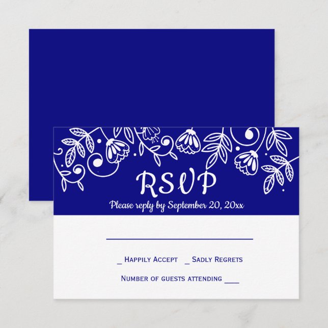 Navy RSVP Blue Floral Wedding Flowers Country Invitation (Front/Back)