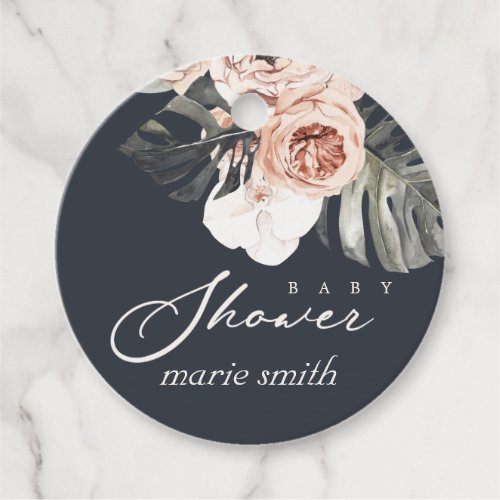NAVY RUST BLUSH MONSTERA FLORAL BABY SHOWER FAVOR TAGS