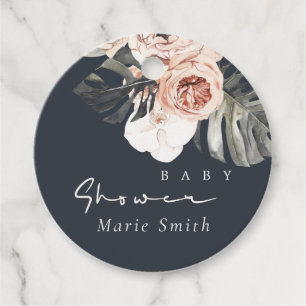 NAVY RUST BLUSH MONSTERA FLORAL BABY SHOWER FAVOR TAGS
