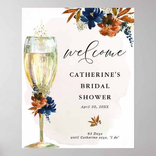 Navy Rust Boho Floral Bridal Shower Welcome Poster