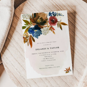Navy & Rust Boho Floral Rehearsal Dinner Invitation