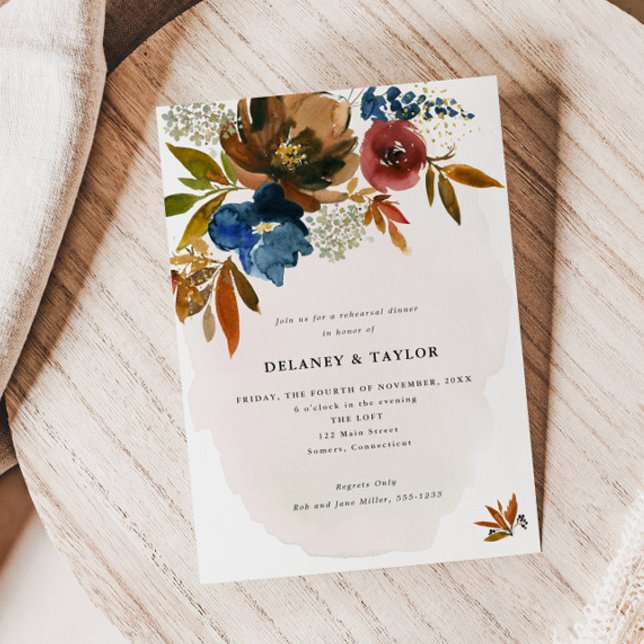Navy & Rust Boho Floral Rehearsal Dinner Invitation (Creator Uploaded)