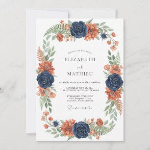 Navy Rust Bold Autumnal Wedding Invitation