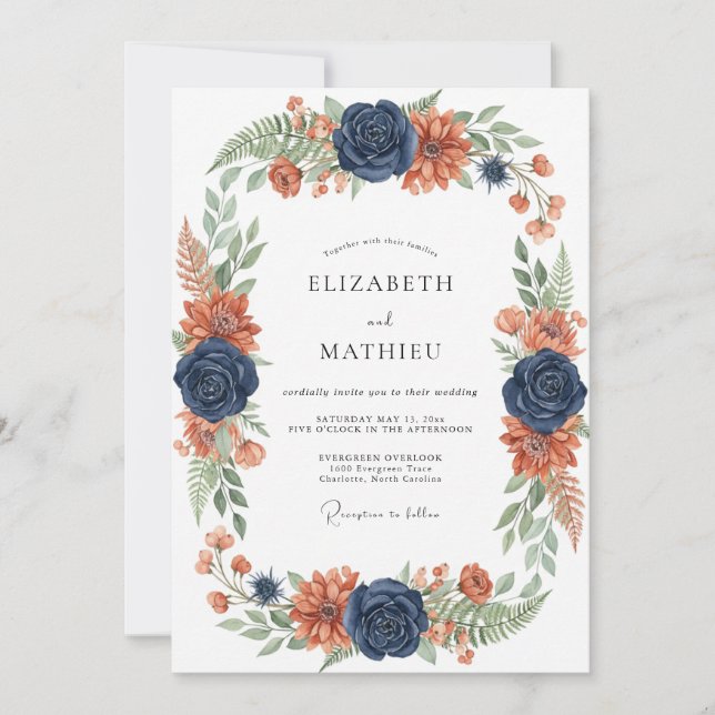Navy Rust Bold Autumnal Wedding Invitation (Front)