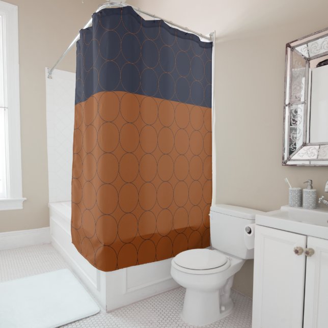 Navy Rust Circles I Shower Curtain (In Situ)