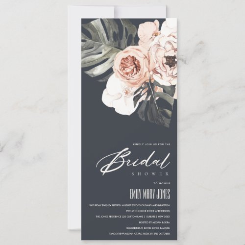 NAVY RUST FLORAL MONSTERA LEAVES BRIDAL SHOWER INVITATION