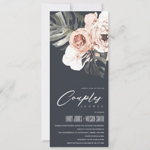 NAVY RUST FLORAL MONSTERA LEAVES COUPLES SHOWER  INVITATION