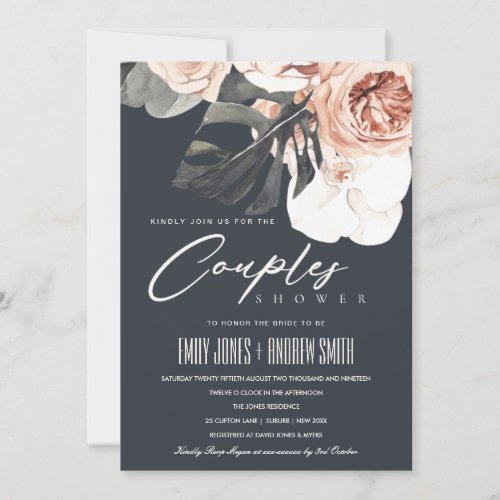 NAVY RUST FLORAL MONSTRERA COUPLES SHOWER INVITE