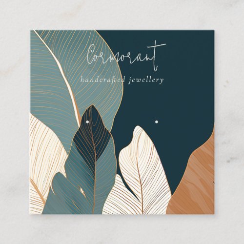 Navy Rust Gold Tropical Leafy Earring Display Square Business Card