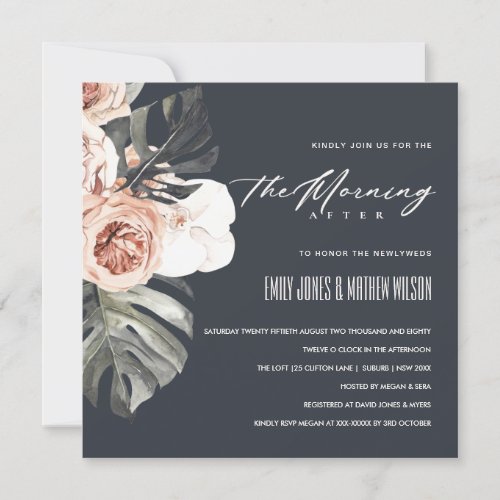 NAVY RUST MONSTERA FLORA THE MORNING AFTER WEDDING INVITATION