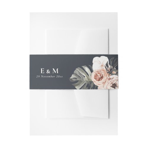 NAVY RUST MONSTERA PEONY FLORAL WATERCOLOR WEDDING INVITATION BELLY BAND