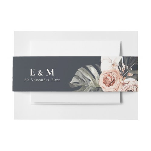 NAVY RUST MONSTERA PEONY FLORAL WATERCOLOR WEDDING INVITATION BELLY BAND