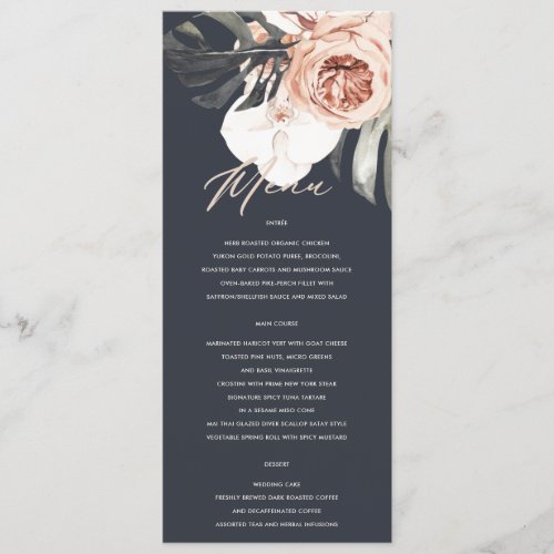 NAVY RUST MONSTRERA FLORAL WATERCOLOR WEDDING MENU