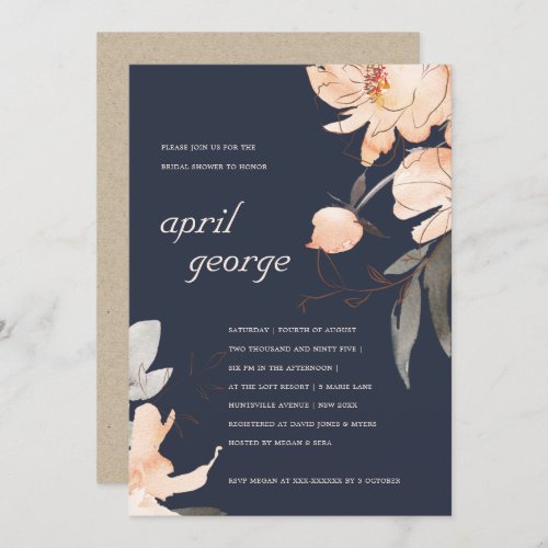 NAVY RUST TERRACOTTA FLORAL BRIDAL SHOWER INVITE