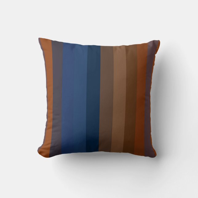 Navy & Rust Vertical Stripes Throw Pillow (Front)
