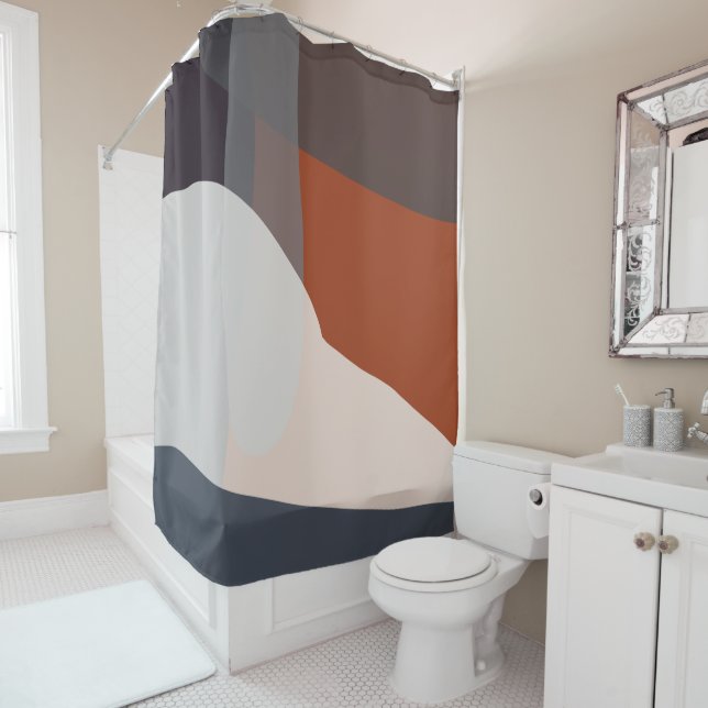 Navy & Rust VIII Abstract Shower Curtain (In Situ)