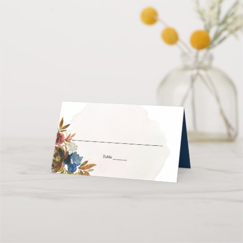 Navy  Rust Watercolor Boho Floral Wedding  Place Card