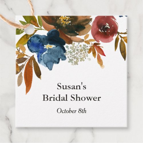 Navy  Rust Watercolor Floral Personalized Favor Tags