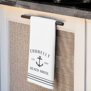 Navy Rustic Anchor Personalized Beach House Kitchen Towel