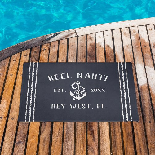 Navy  Rustic Anchor Personalized Boat Name Doormat