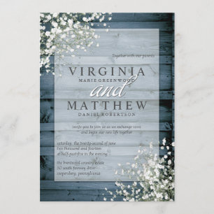 NAVY RUSTIC BABY'S BREATH WEDDING INVITATION