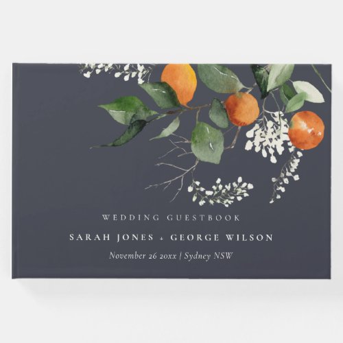 Navy Rustic Boho Orange Blossom Botanical Wedding Guest Book