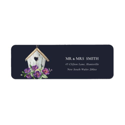NAVY RUSTIC COUNTRY FLORAL BIRD HOUSE ADDRESS LABEL