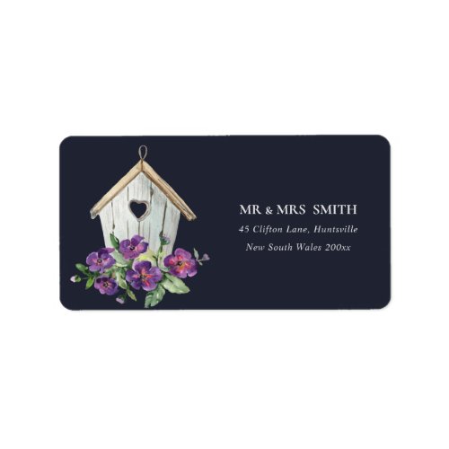 NAVY RUSTIC COUNTRY FLORAL BIRD HOUSE ADDRESS LABEL