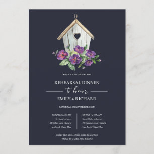 NAVY RUSTIC FLORAL BIRDHOUSE REHEARSAL DINNER INVITATION
