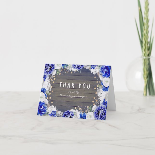 Navy Rustic Floral Wedding Thank You Card (Front)