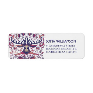 Navy Rustic Forest Animals & Deer Antlers Label